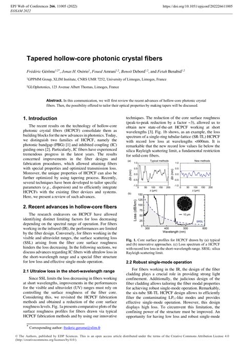 Pdf Tapered Hollow Core Photonic Crystal Fibers