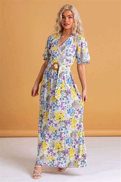 Floral Belted Maxi Dress In Multi Roman Originals Uk