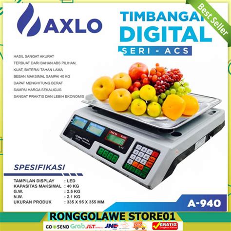 Jual Timbangan Laundy Buah Digital 40kg Timbangan Sayur Sembako AXLO A