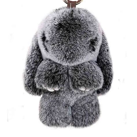 18cm Cute Pluff Bunny Keychain Rex Genuine Rabbit Fur Key Chains For