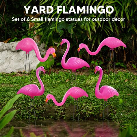 Joyin Set Of 6 Small Pink Flamingo Garden Statues Outdoor Lawn Decoration Yard Ornaments