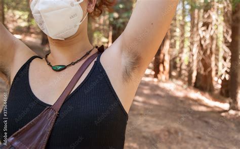 Close Up Shot Of An Empowered Woman S Unshaven Underarm Hair Wearing