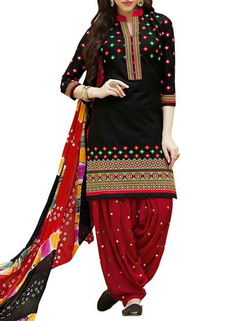 Buy Online Black Cotton Patiyala Suits Unstitched Suit From Suits