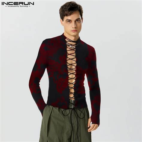 Incerun Camiseta De Manga Larga Con Cuello Levantado Para Hombre Ropa