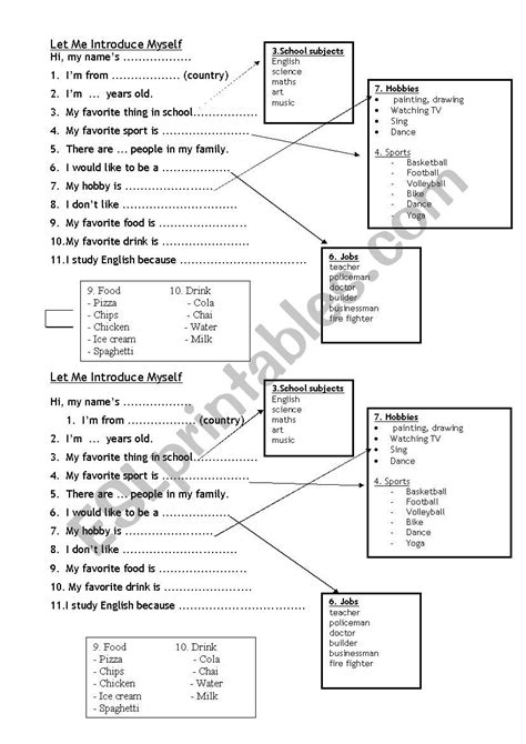 Introduce Myself Esl Worksheet By Kmrussel