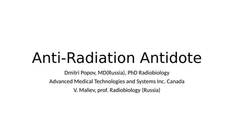 Pdf Antiradiation Antidote