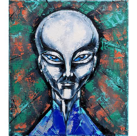 Alien Painting Space Original Art UFO Artwork Fantasy Wall A - Inspire ...