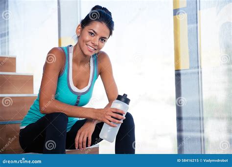 Woman Resting On The Stairs In Gym Stock Image Image Of Lady