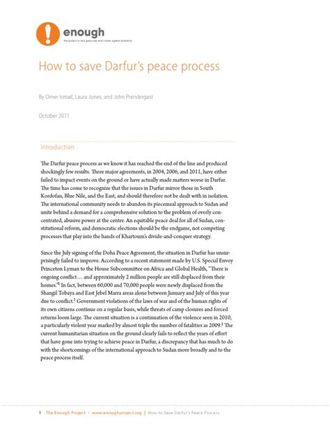 How To Save Darfur's Peace Process: by Omer Ismail, Laura Jones, and John Prendergast October ...