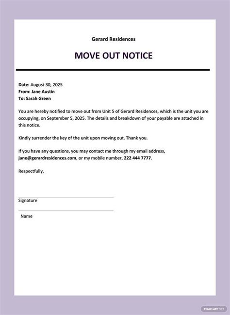 Move Out Notice Template