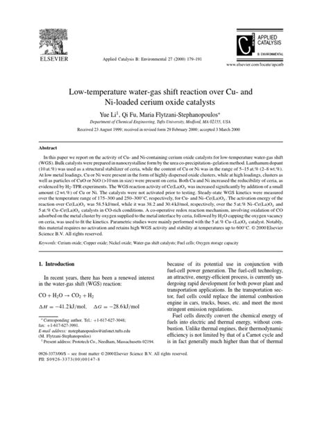 Low Temperature Water Gas Shift Reaction Over Cu And Ni Loaded Cerium