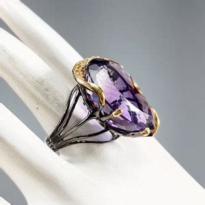 Huge Ct Teardrop Purple Amethyst And Cubic Zirconia Sz Ring