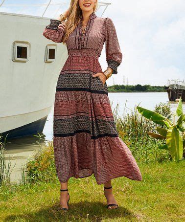 Take A Look At This Red Navy Geometric V Neck Peasant Dress Women