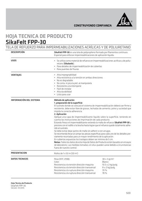 PDF HOJA TECNICA DE PRODUCTO SikaFelt FPP 30 Hoja Técnica de