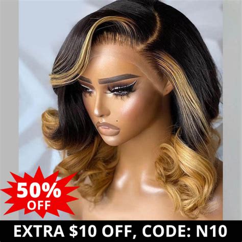 Honey Blonde Ombre Bob Wigs With Highlights Lace Front Wigs Wiggins Hair