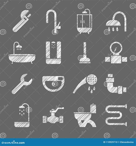 Plumbing And Running Water Icons White Shading With Pencil Vector