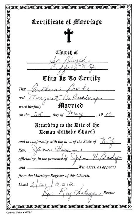 Catholic Marriage Certificate Template