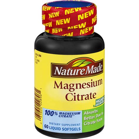 Nature Made Magnesium Citrate 250 Mg Dietary Supplement For Muscle Support 60 Softgels 30 Day