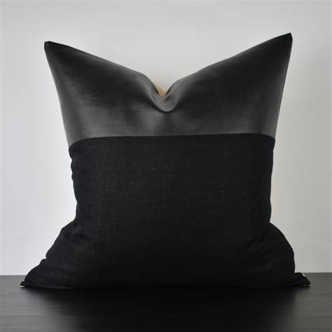 Black Faux Leather Pillow Cover Decor Pillow Cover Handwoven Pillows ...