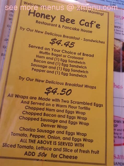 Menu at Honey Bee Cafe, Western Springs