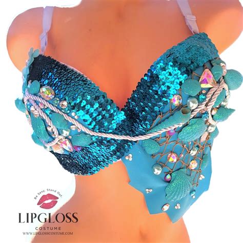 Blue Mermaid Bra Blue Mermaid Rave Bra Rave Bra Mermaid Blue Seashell Bra Little Mermaid