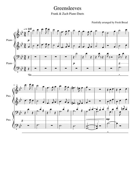 Greensleeves Piano Duet Sheet Music For Piano Piano Duo