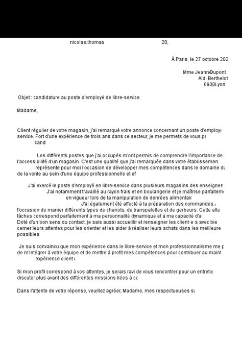 Lettre de motivation employé libre service monCVParfait