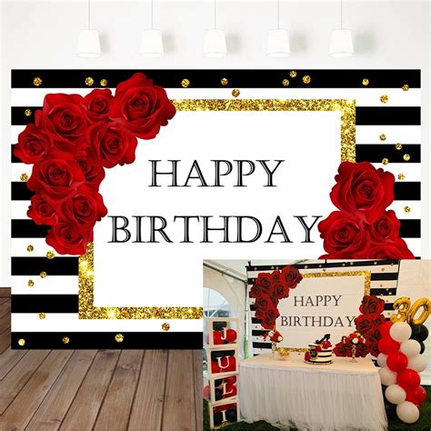 Buy Moca Happy Birthday Backdrop Black White Striped Background 7X5ft