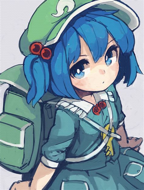 Safebooru 1girl Backpack Bag Blue Eyes Blue Hair Gatakigi Gama Hair