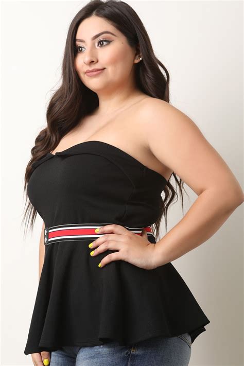 Plus Size Strapless Belted Peplum Top Urbanog Curvy Girl Fashion