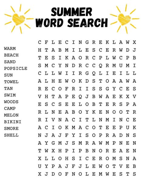 Printable Summer Word Search Puzzles