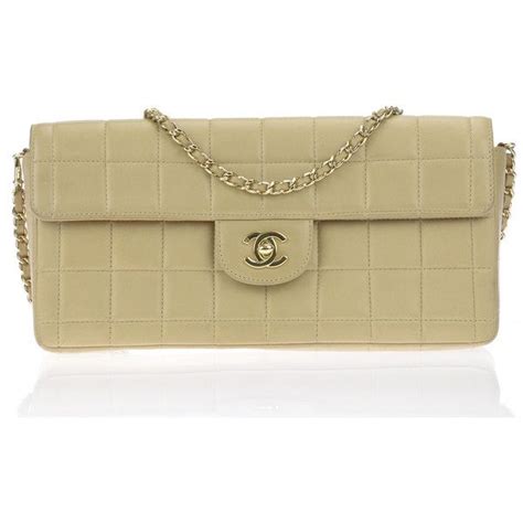 Pre Owned Chanel Beige Lambskin Chocolate Bar East West Flap Bag Bags