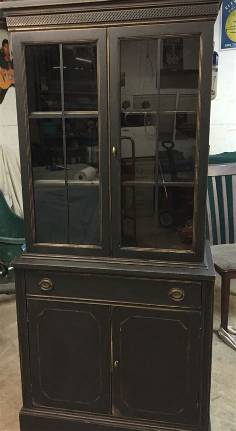 Refinished China Cabinet Using Matte Black And Light Distressing