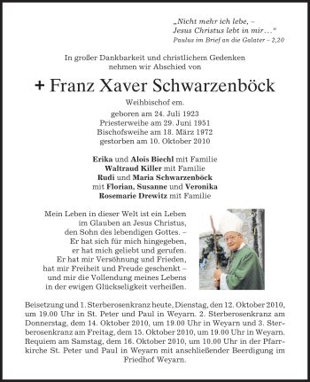 Traueranzeigen von Franz Xaver Schwarzenböck trauer merkur de