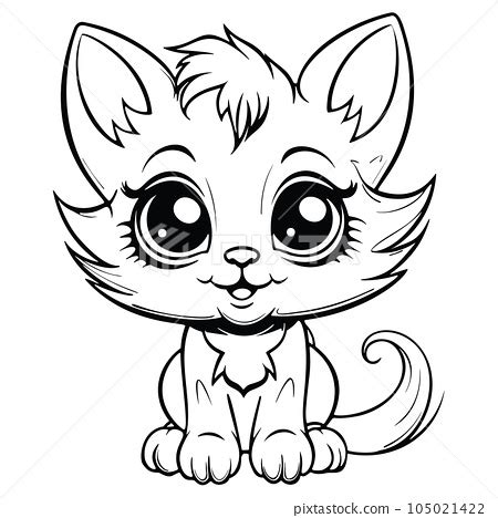 Kawaii Kitten Coloring Page Stock Illustration Pixta