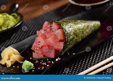 Tuna Temaki Sushi Stock Image Image Of Delicious Gourmet 109618705