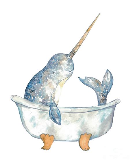 Narwhal Whale Taking Bath Watercolor Painting By Maryna Salagub Pixels