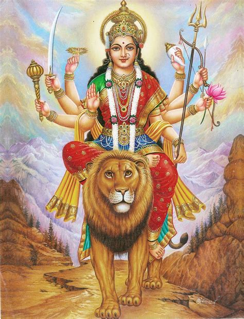 Goddess Durga Sitting On Lion Reprint On Paper Unframed Durga