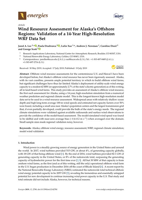 Pdf Wind Resource Assessment For Alaska S Offshore Regions Validation Of A 14 Year High