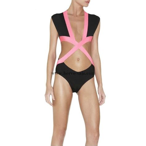 Herve Leger One Piece Bandage Swimsuit Pink And Black S042PB Herve