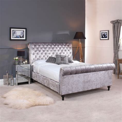 Go G Double Grey Premium Crushed Velvet Upholstered Chesterfield