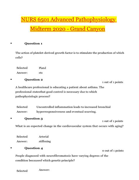 SOLUTION Nurs 6501 Advanced Pathophysiology Midterm 2020 Grand Canyon