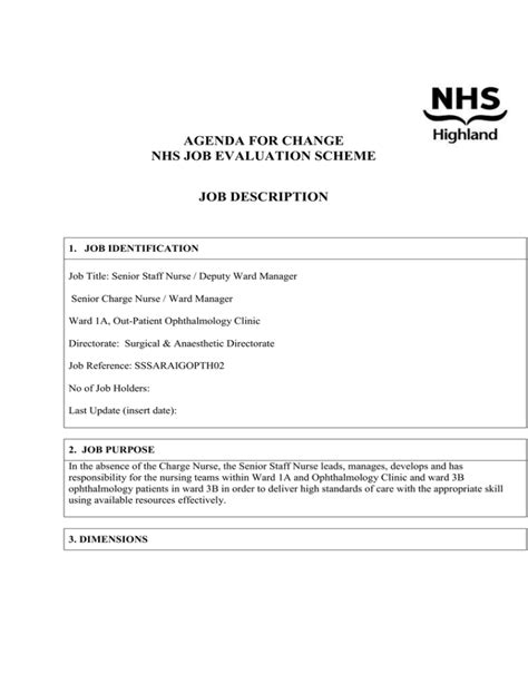 Job Description NHS Scotland Recruitment