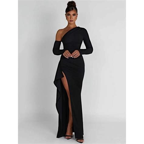 Chic Oblique Shoulder Thigh High Split Maxi Dress Sleeveless Backless