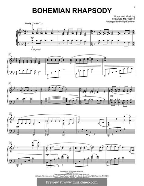 Bohemian Rhapsody Queen By Freddie Mercury Sheet Music On Musicaneo