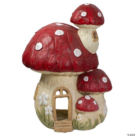 Red And Beige Mushroom House Outdoor Garden Statue Oriental Trading