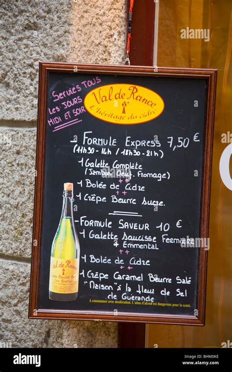 St Malo Brittany France Menu Board Promoting Breton Cider Outside A