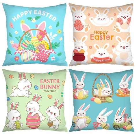 Dicasser Rabbit Happy Easter Throw Pillow Cover 18 X 18 Inch Easter