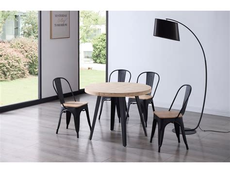 Mesa Comedor Redonda Extensible Cm Roble Nordish Negro Merkamueble