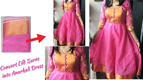 DIY Convert Old Saree In To Designer Anarakali Dress With Beautiful